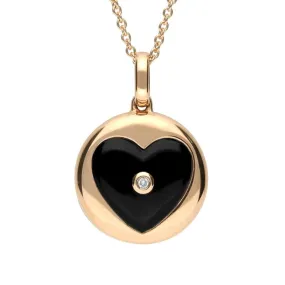 18ct Rose Gold Whitby Jet Diamond Heart Circle Necklace