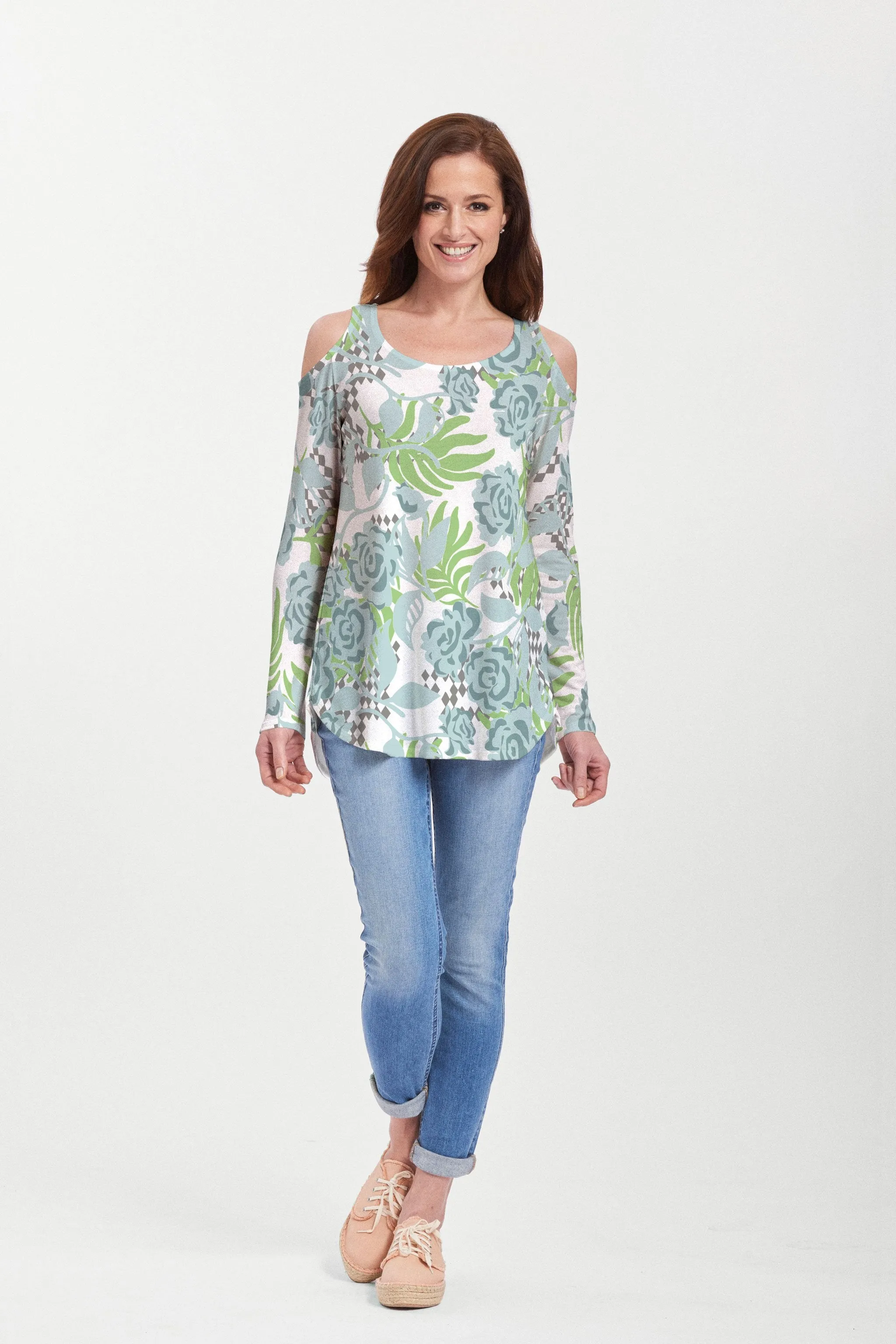 Abstract Rose Garden (7648) ~ Cold Shoulder Tunic