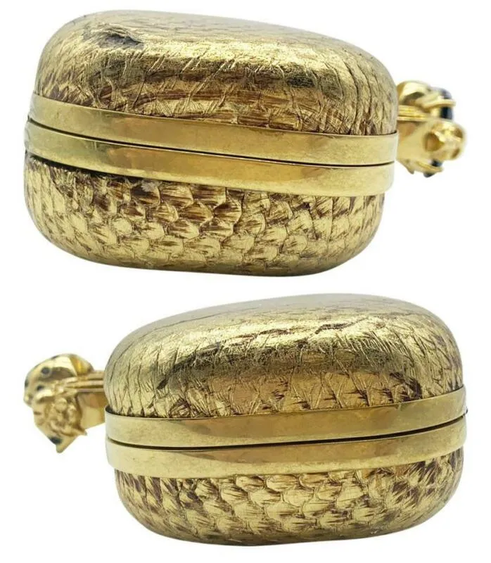 Alexander McQueen Knuckle Duster Metallic Skull Gold Snakeskin Leather Clutch