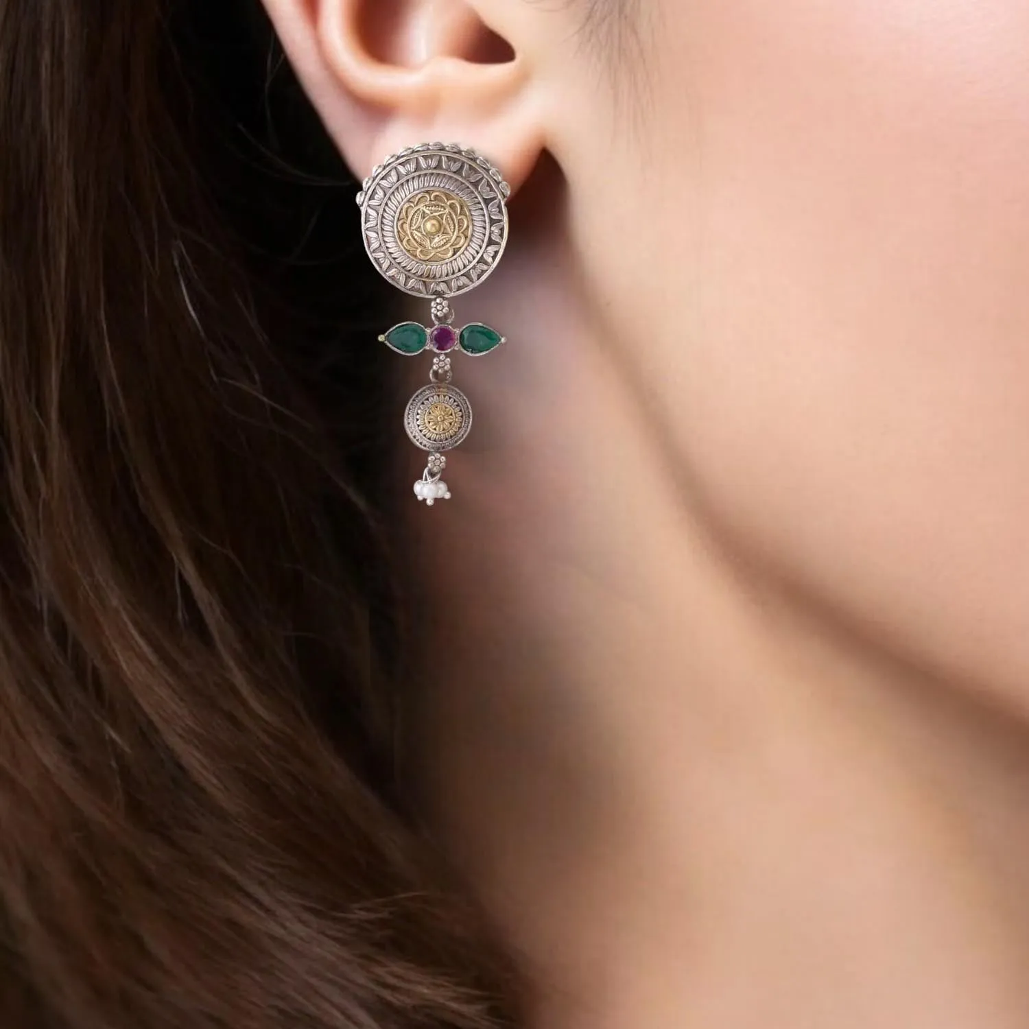 Antique Aveeni Oxidised Danglers