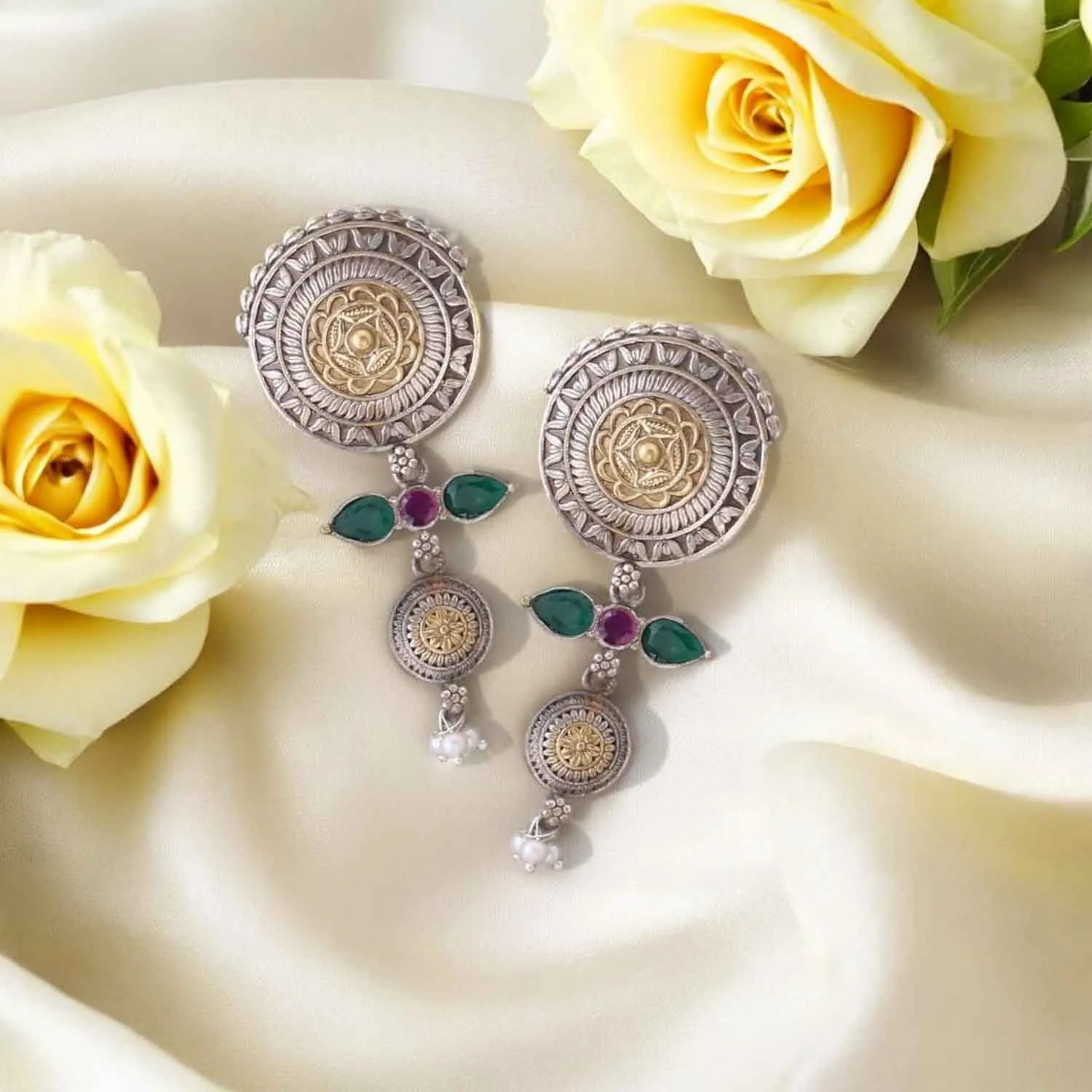 Antique Aveeni Oxidised Danglers