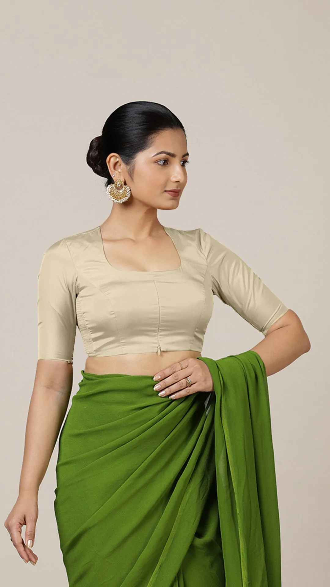 Aziza x Rozaana | Elbow Sleeves Saree Blouse in Cream