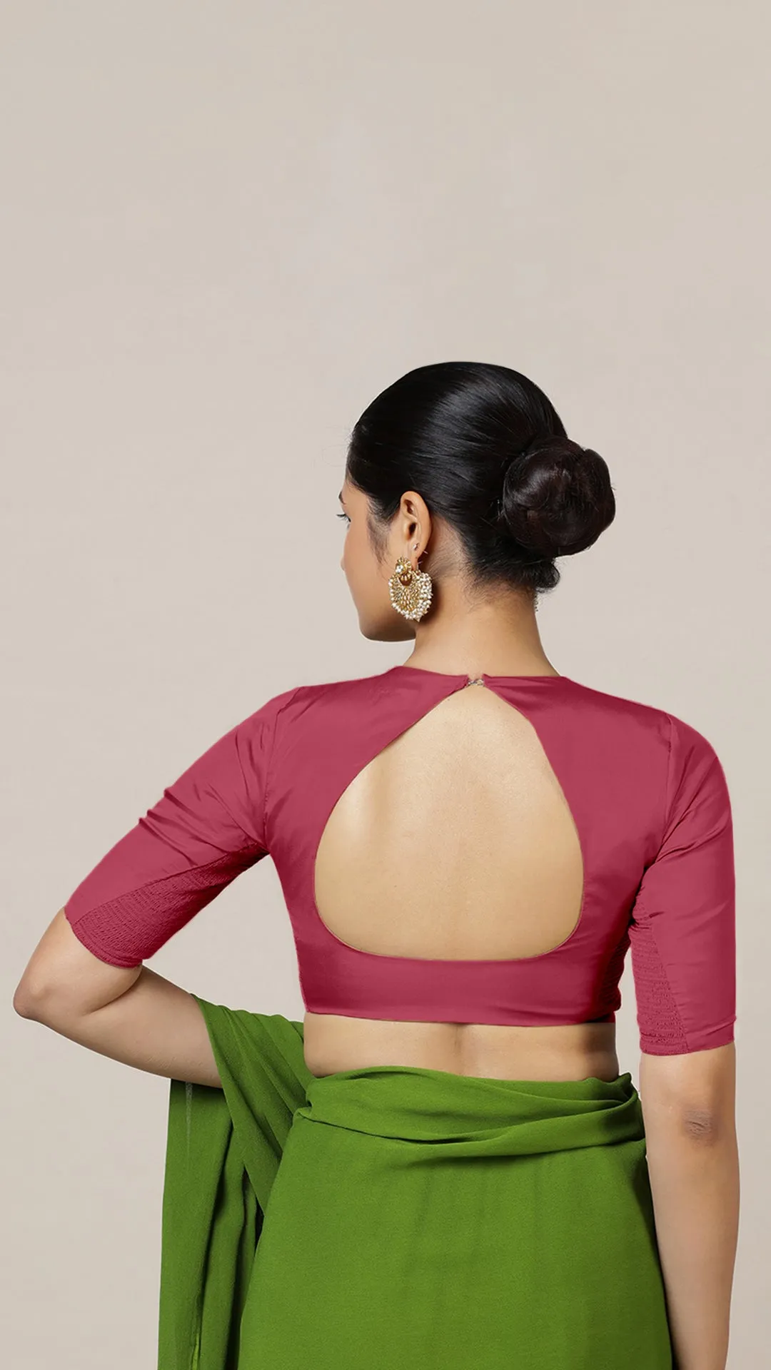Aziza x Rozaana | Elbow Sleeves Saree Blouse in Rani Pink