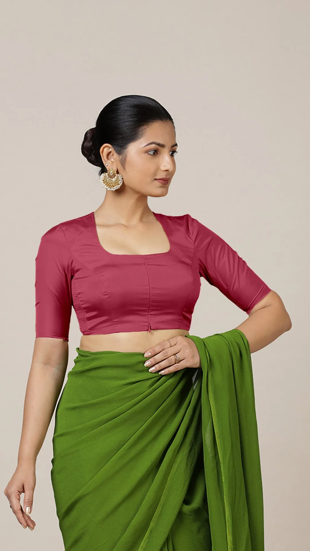 Aziza x Rozaana | Elbow Sleeves Saree Blouse in Rani Pink