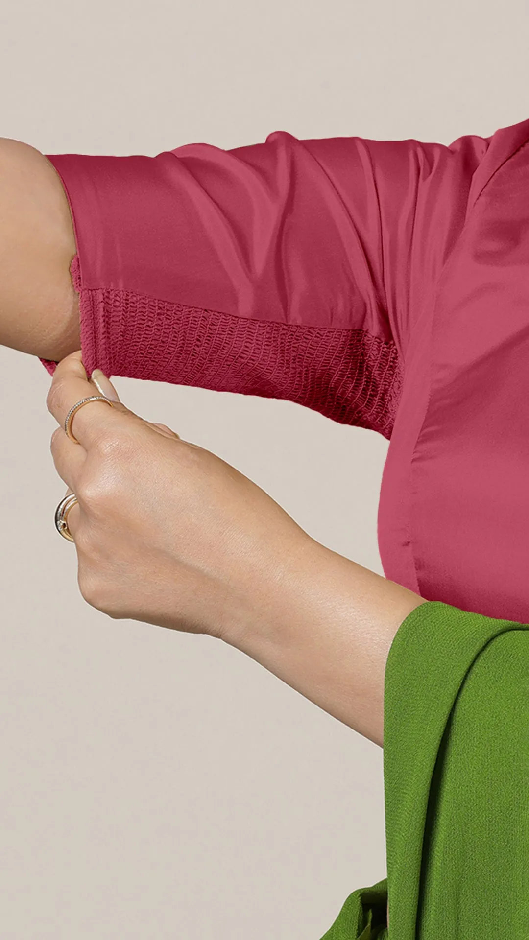 Aziza x Rozaana | Elbow Sleeves Saree Blouse in Rani Pink