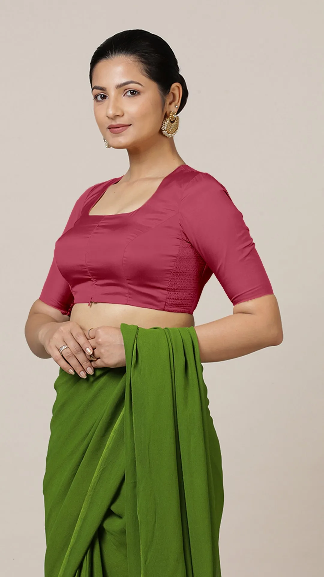 Aziza x Rozaana | Elbow Sleeves Saree Blouse in Rani Pink
