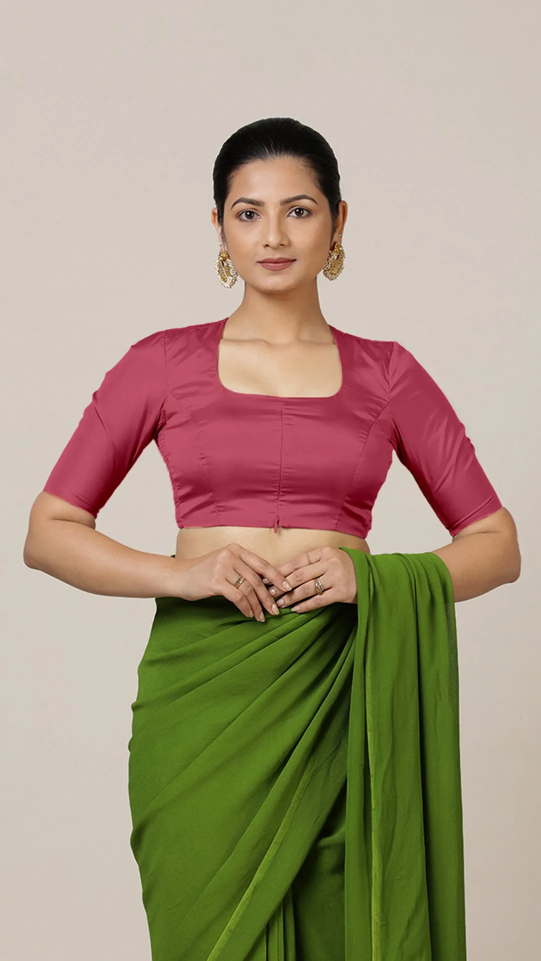 Aziza x Rozaana | Elbow Sleeves Saree Blouse in Rani Pink