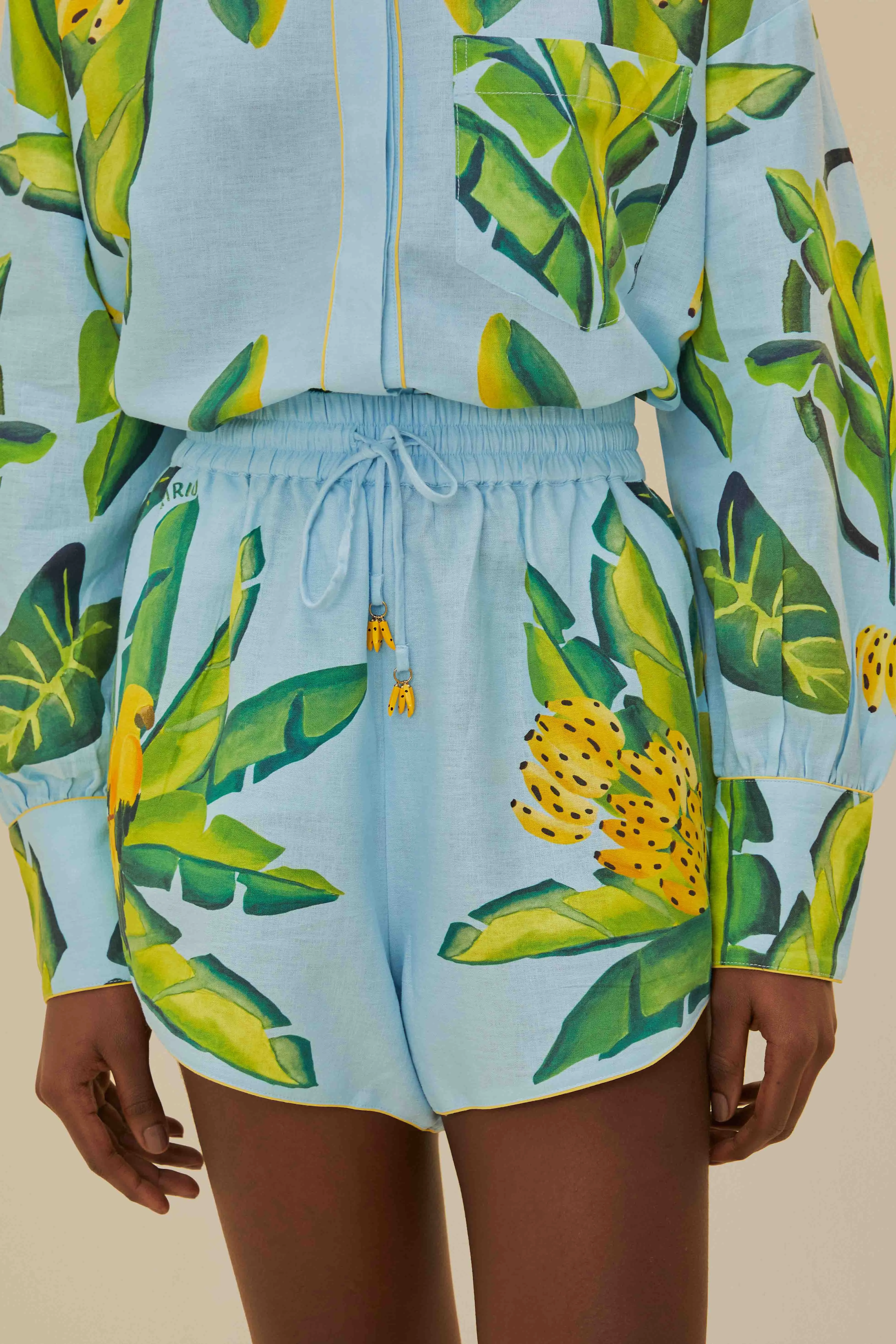 Blue Summer Foliage Scarf LENZING™ ECOVERO™ Euroflax™ Shorts
