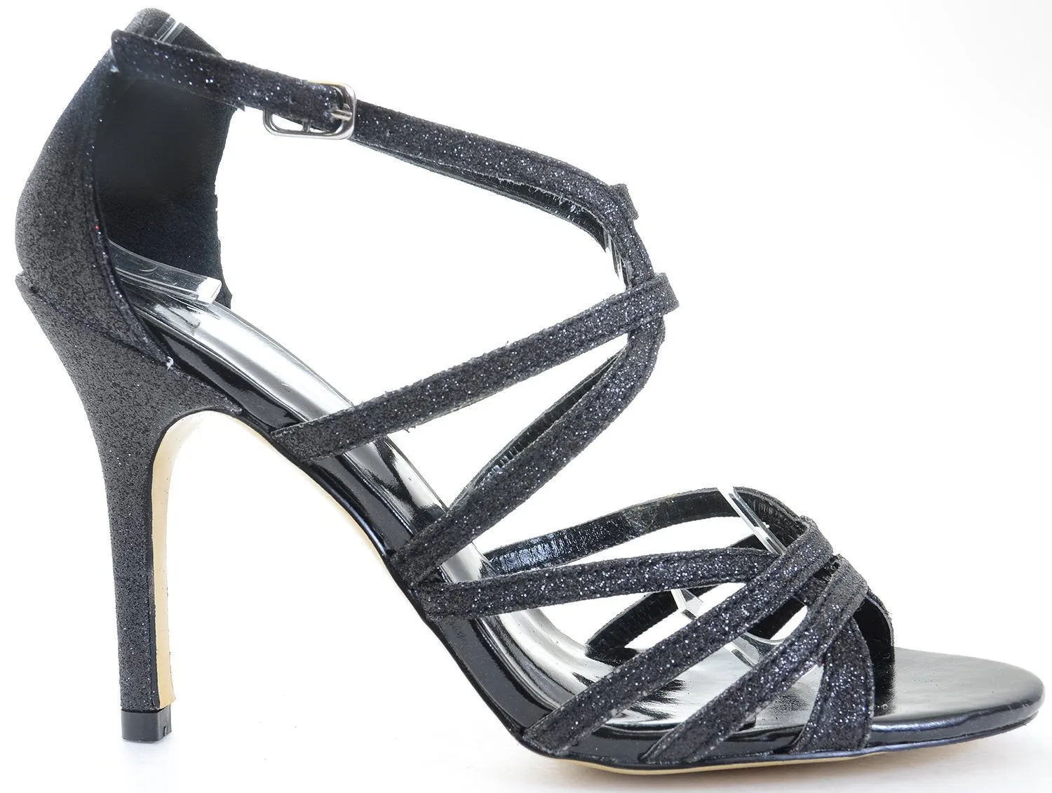 Caged Glitter Beaded Platform Heels Sandals Black Fourever Funky