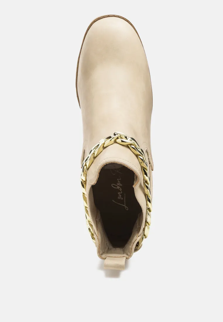 Chain Strap High Heeled Chelsea Boots