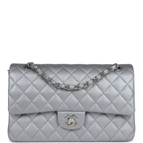 Chanel Medium Classic Double Flap Silver Caviar Silver Hardware
