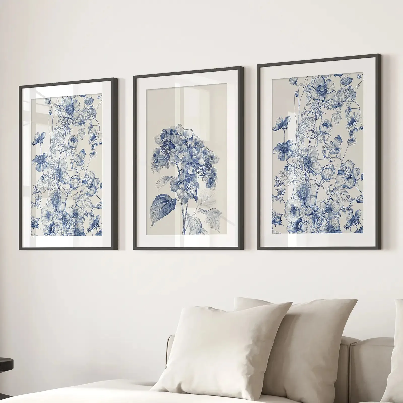 Chinoiserie Blue Flowers Watercolor Poster Decor