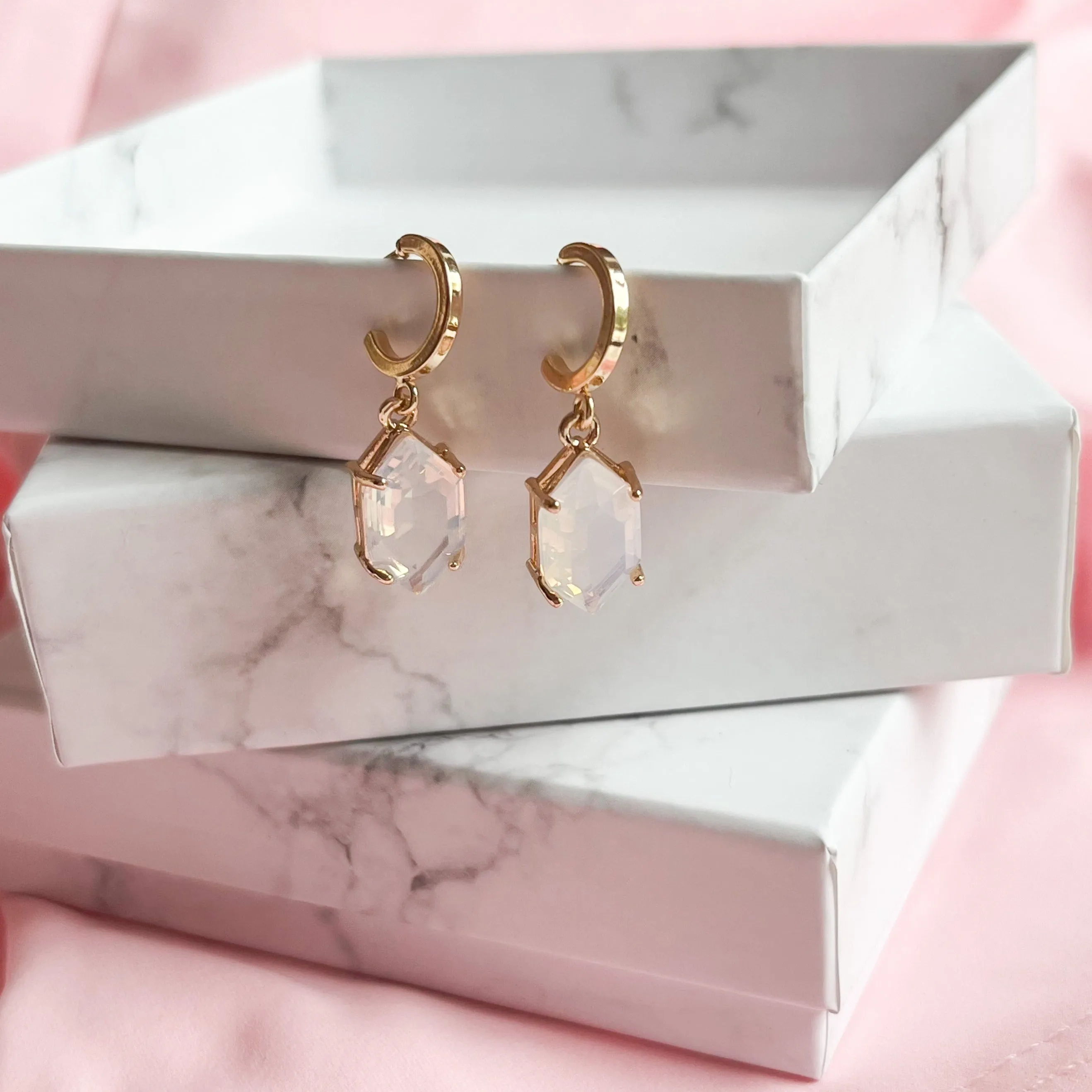 Crystal Opal Huggie Hoop Earrings