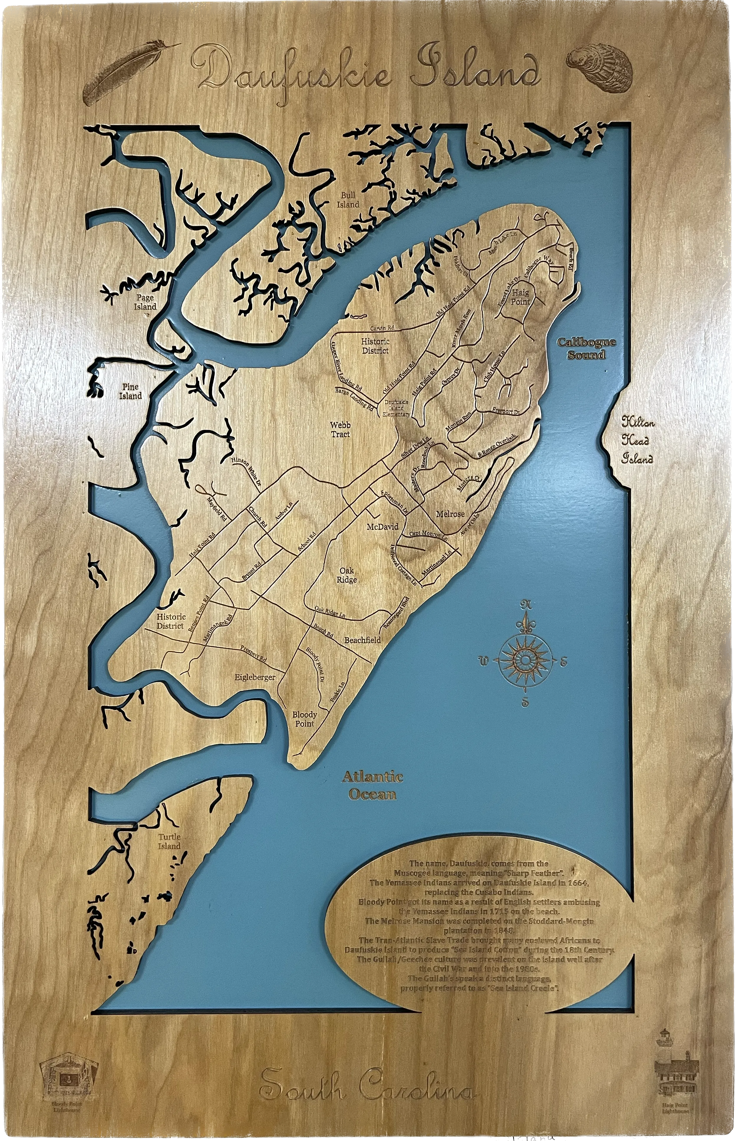 Daufuskie Island - Laser Engraved Wood Map Overflow Sale Special