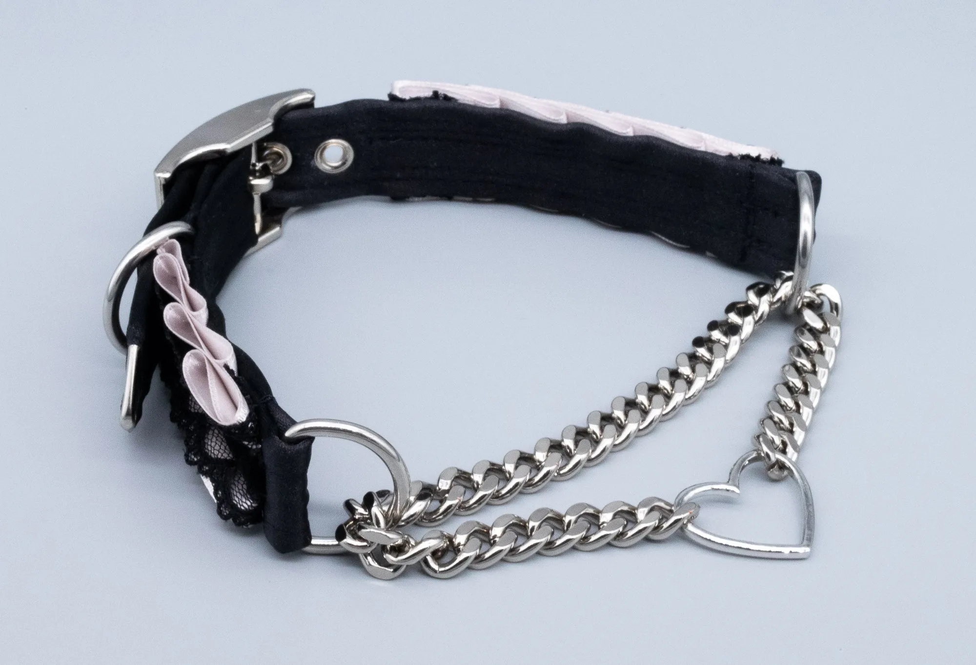 Dusty Lilac & Black Velvet Petite Heart Ring Martingale Collar