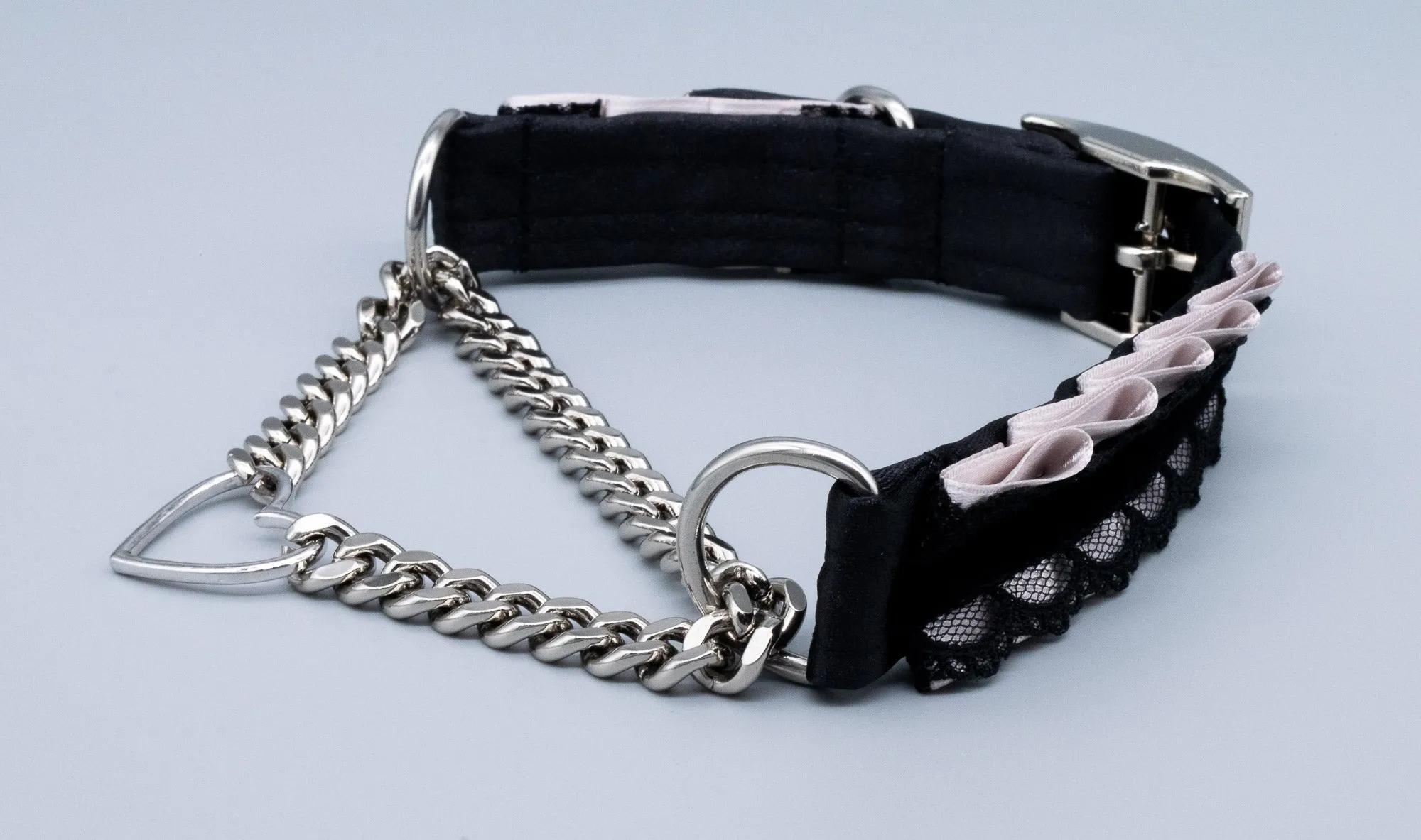 Dusty Lilac & Black Velvet Petite Heart Ring Martingale Collar