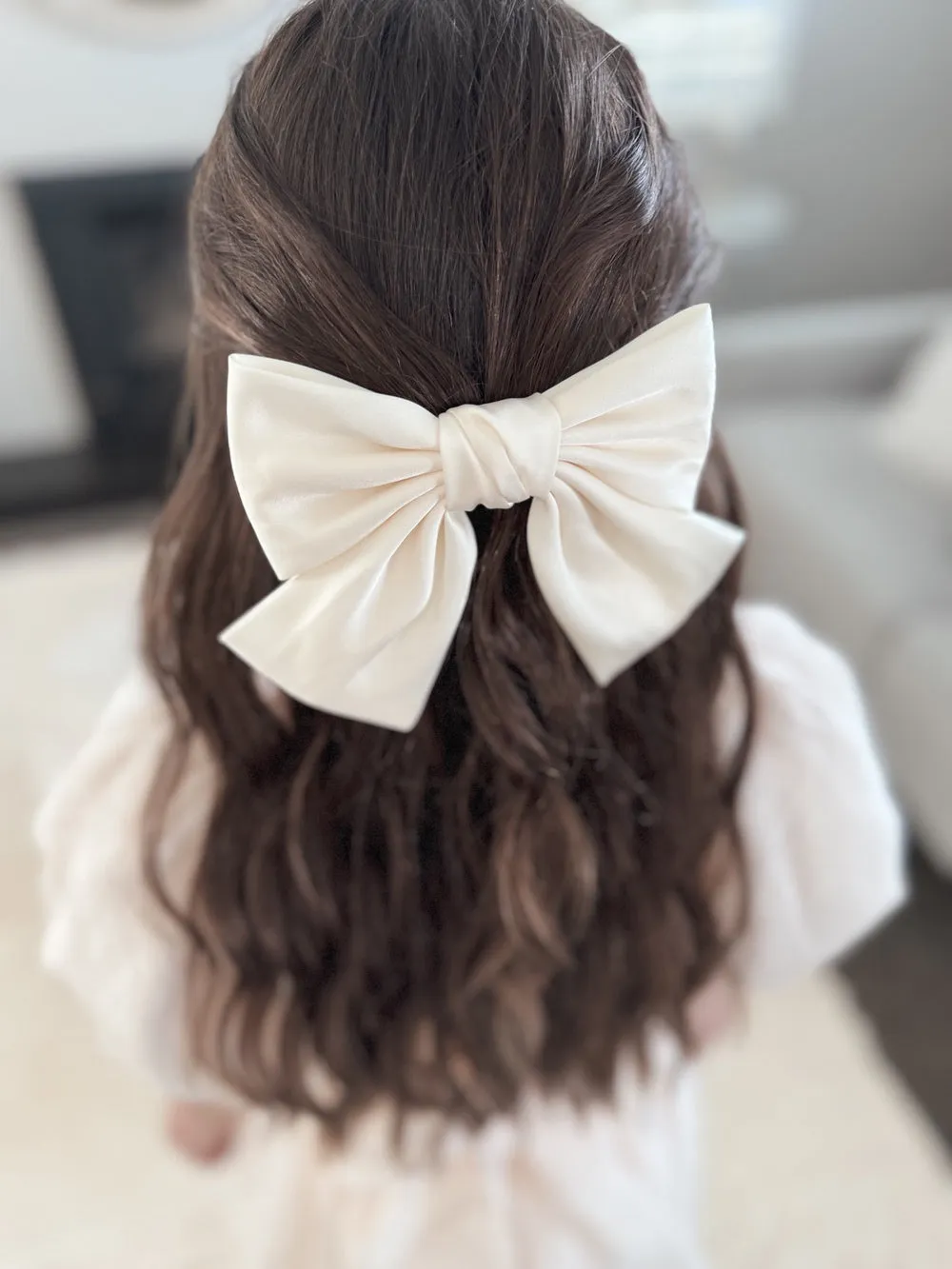 Girls Champagne Satin Bow