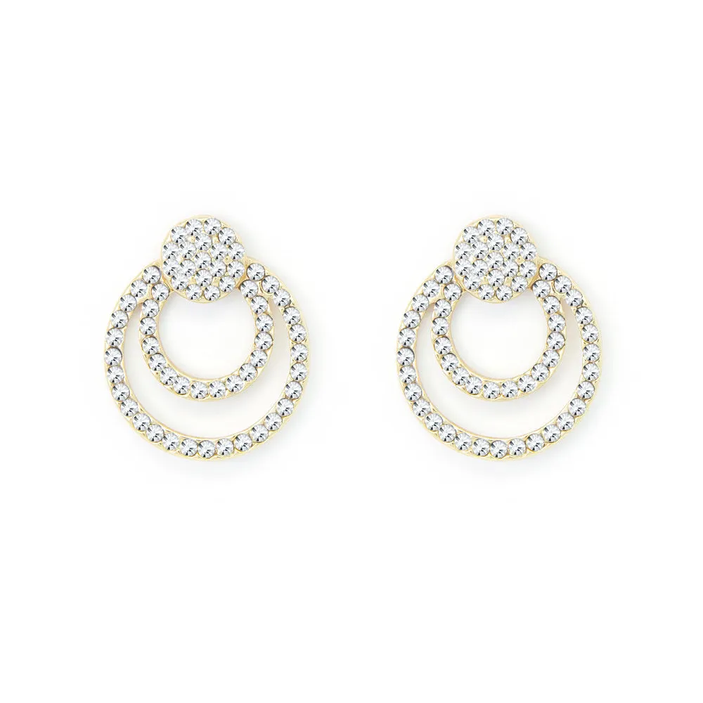 Gold tone earrings encrusted with clear crystals