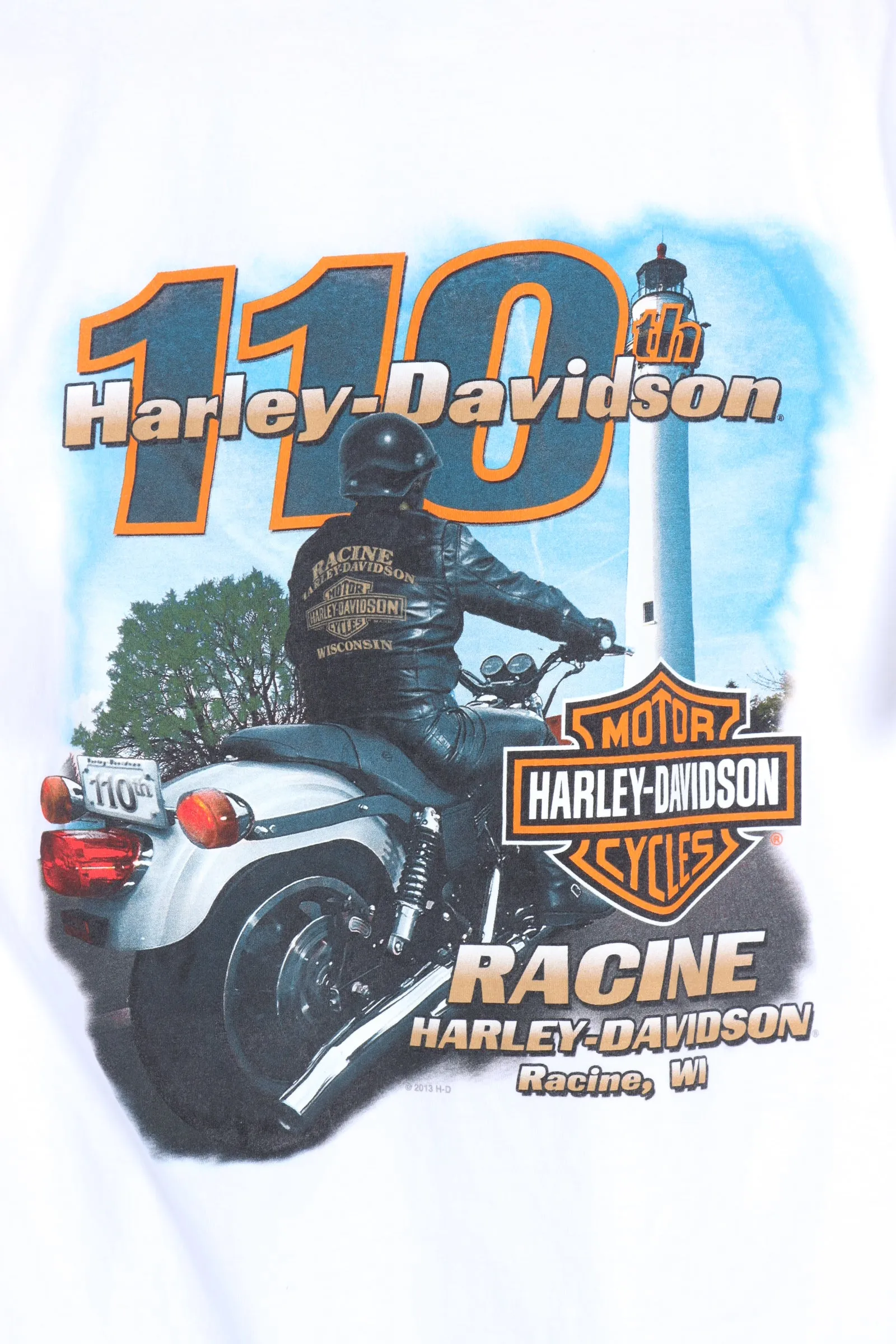 HARLEY DAVIDSON 110 Years Lighthouse Wisconsin Print Tee (M)
