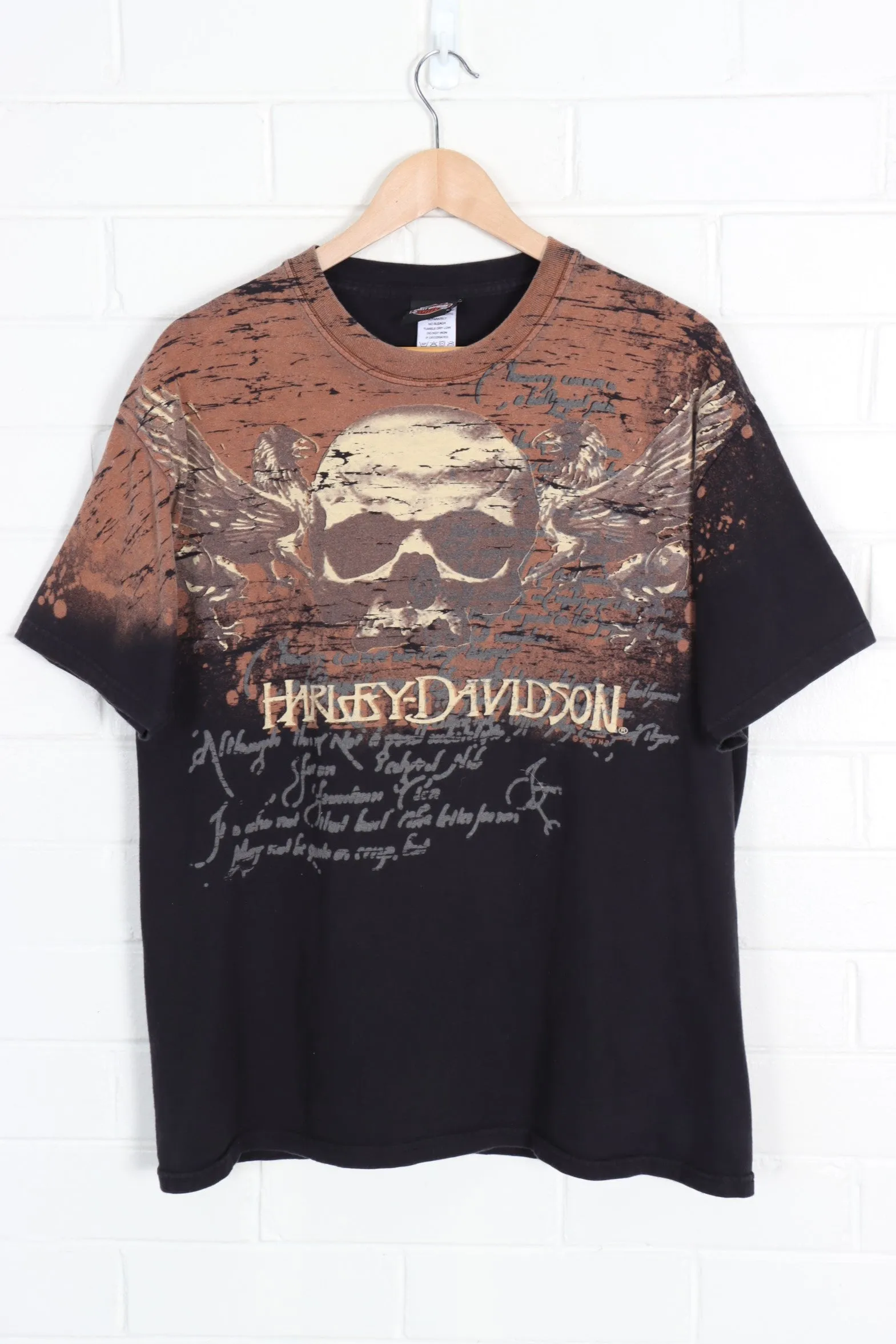 HARLEY DAVIDSON 'Live to Ride' All Over Skull Print Tee (L)
