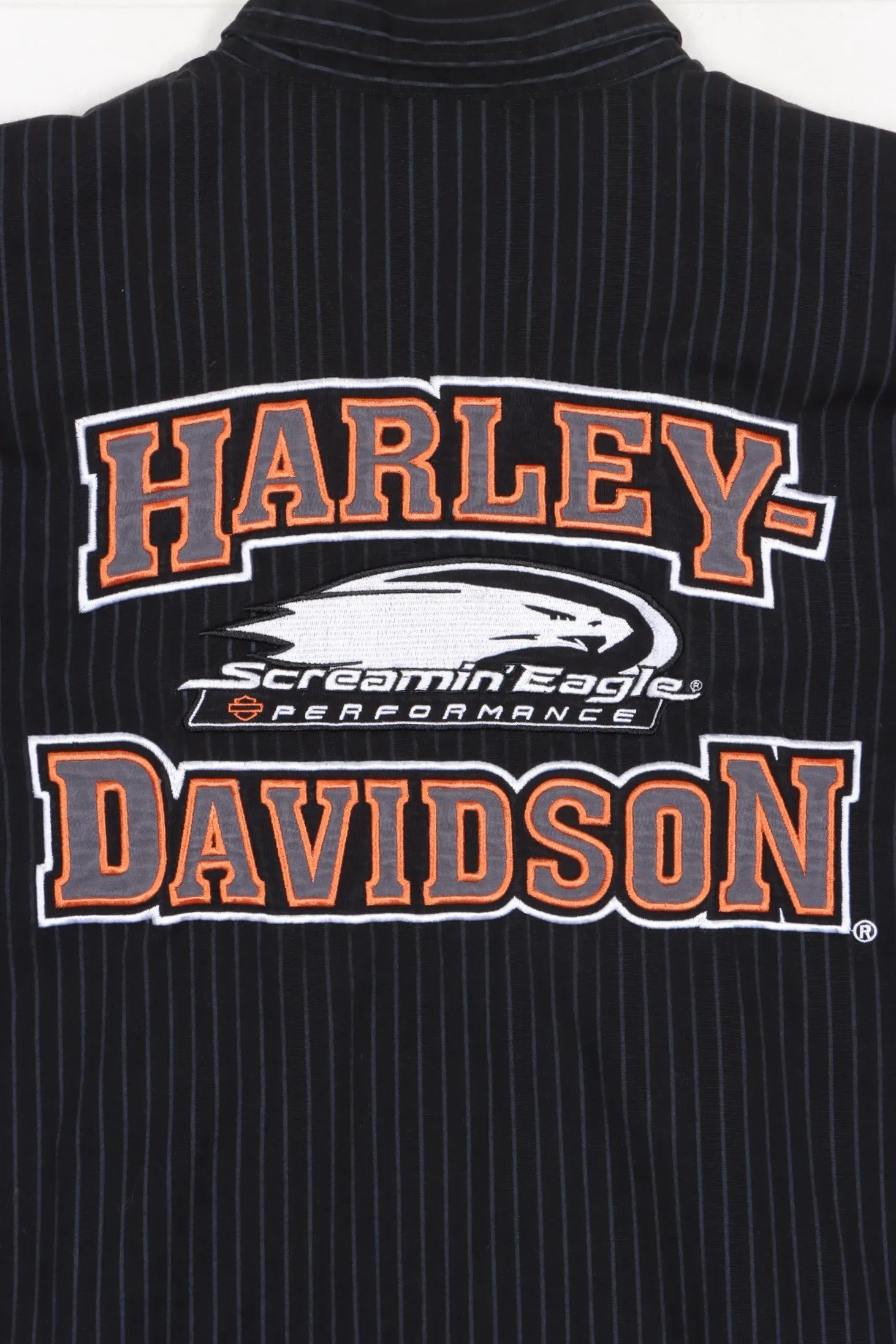HARLEY DAVIDSON "Screamin Eagle" Pin Stripe Short Sleeve Shirt (L)