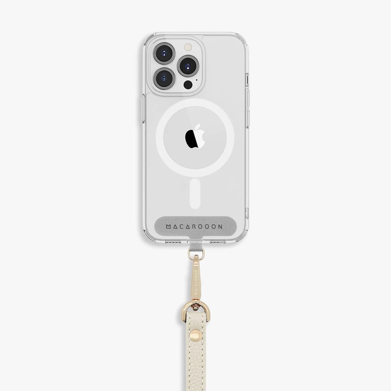 iPhone 15 Plus Clear Case with Wrist Leather Strap