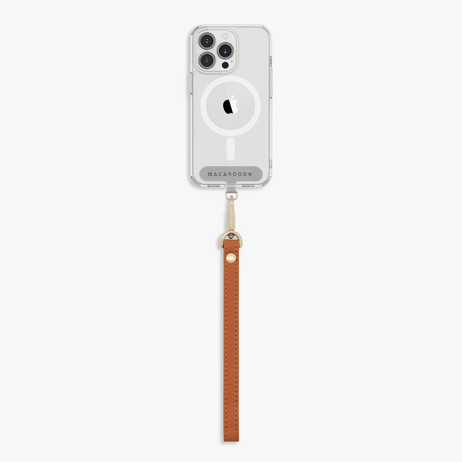 iPhone 16 Pro Max Clear Case with Wrist Leather Strap
