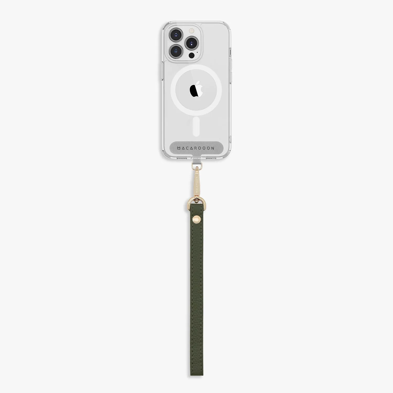 iPhone 16 Pro Max Clear Case with Wrist Leather Strap