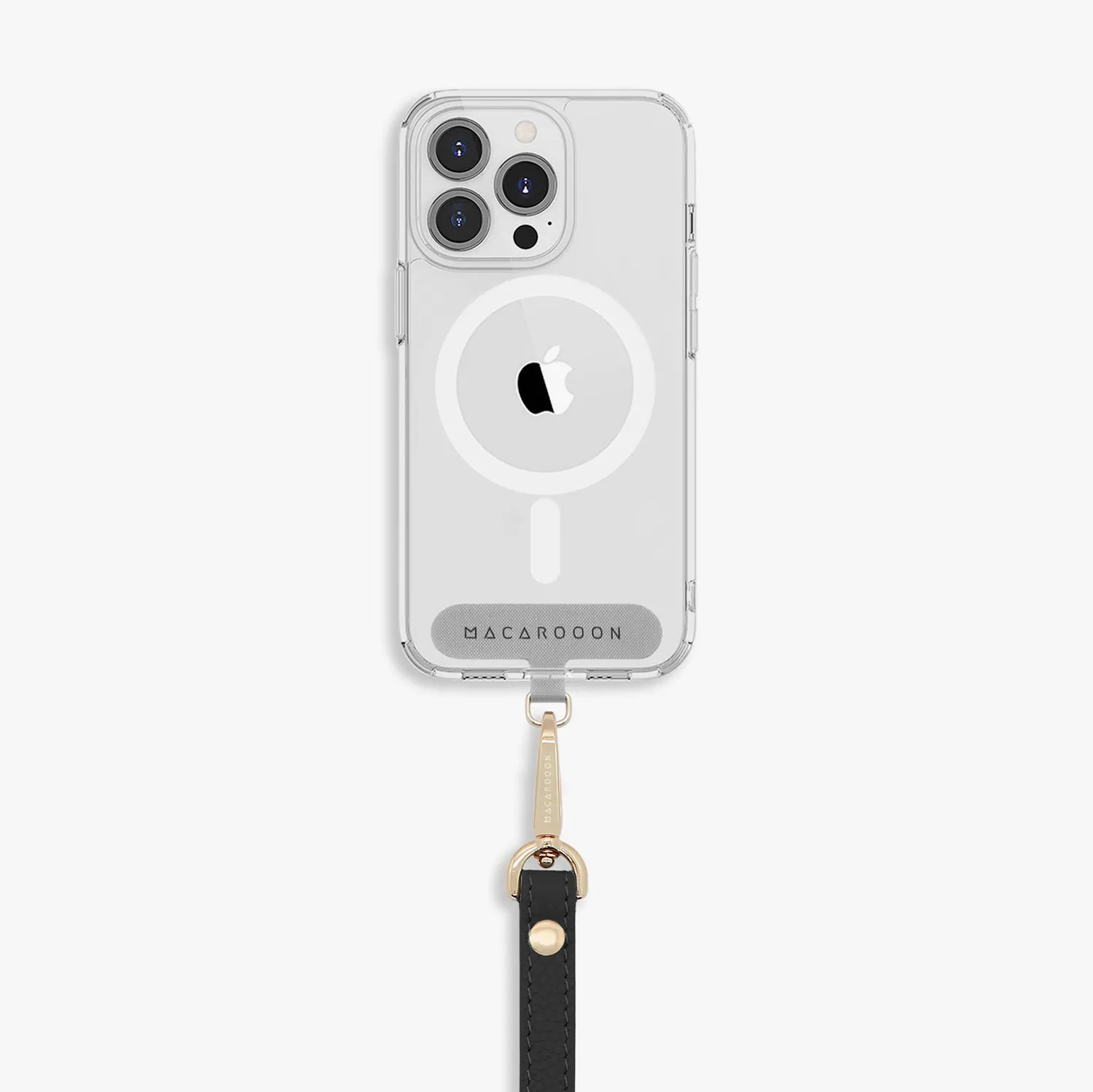 iPhone 16 Pro Max Clear Case with Wrist Leather Strap