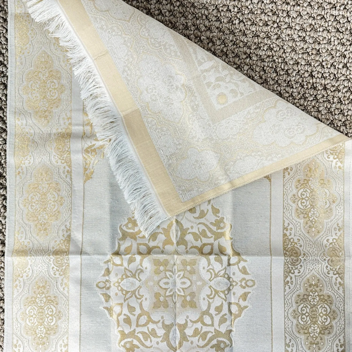 Islamic Prayer Rug Mat, Cream Color Prayer Set - Muslim Gift
