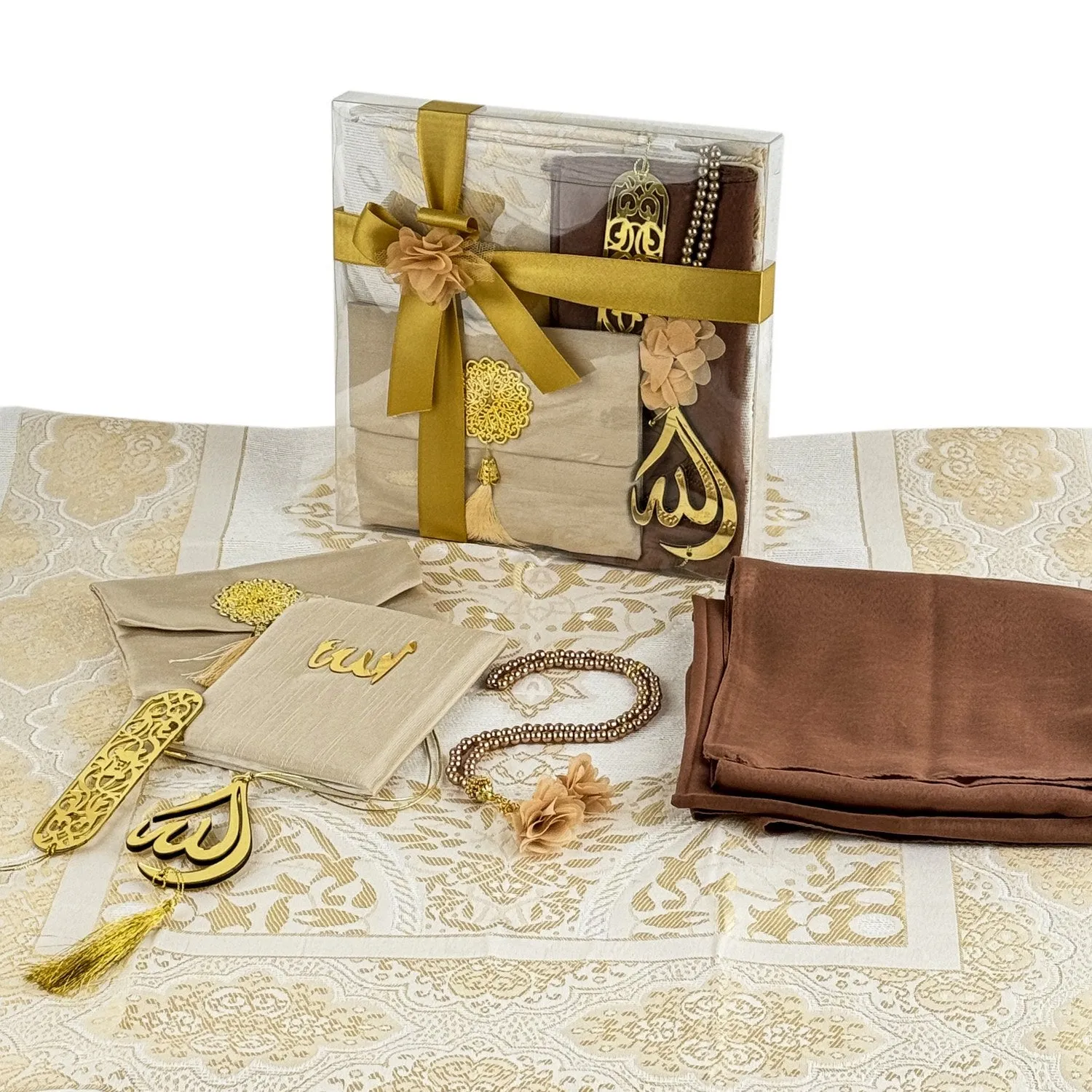 Islamic Prayer Rug Mat, Cream Color Prayer Set - Muslim Gift