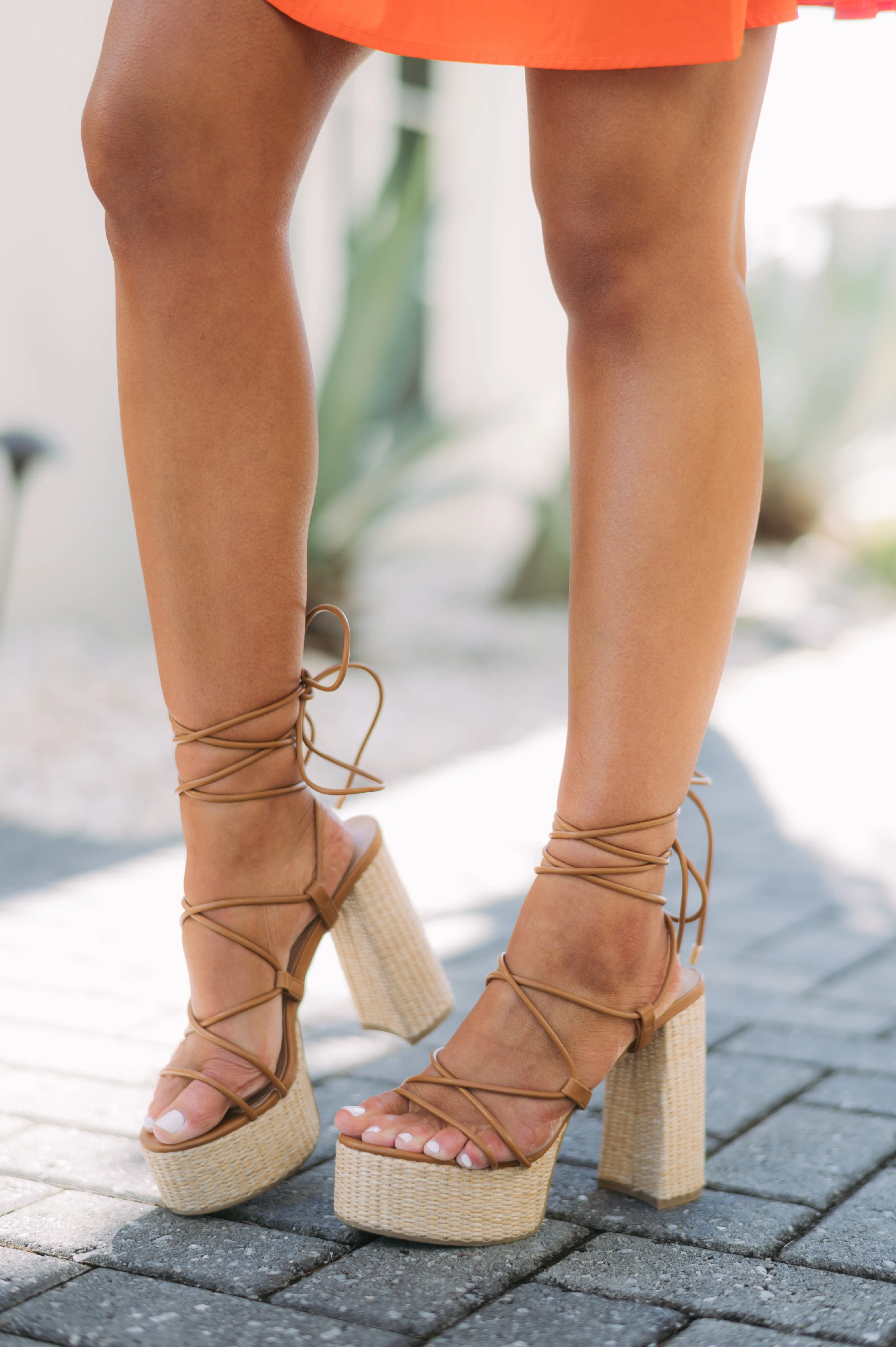 Jasmine Lace Up Platform Heels- Tan