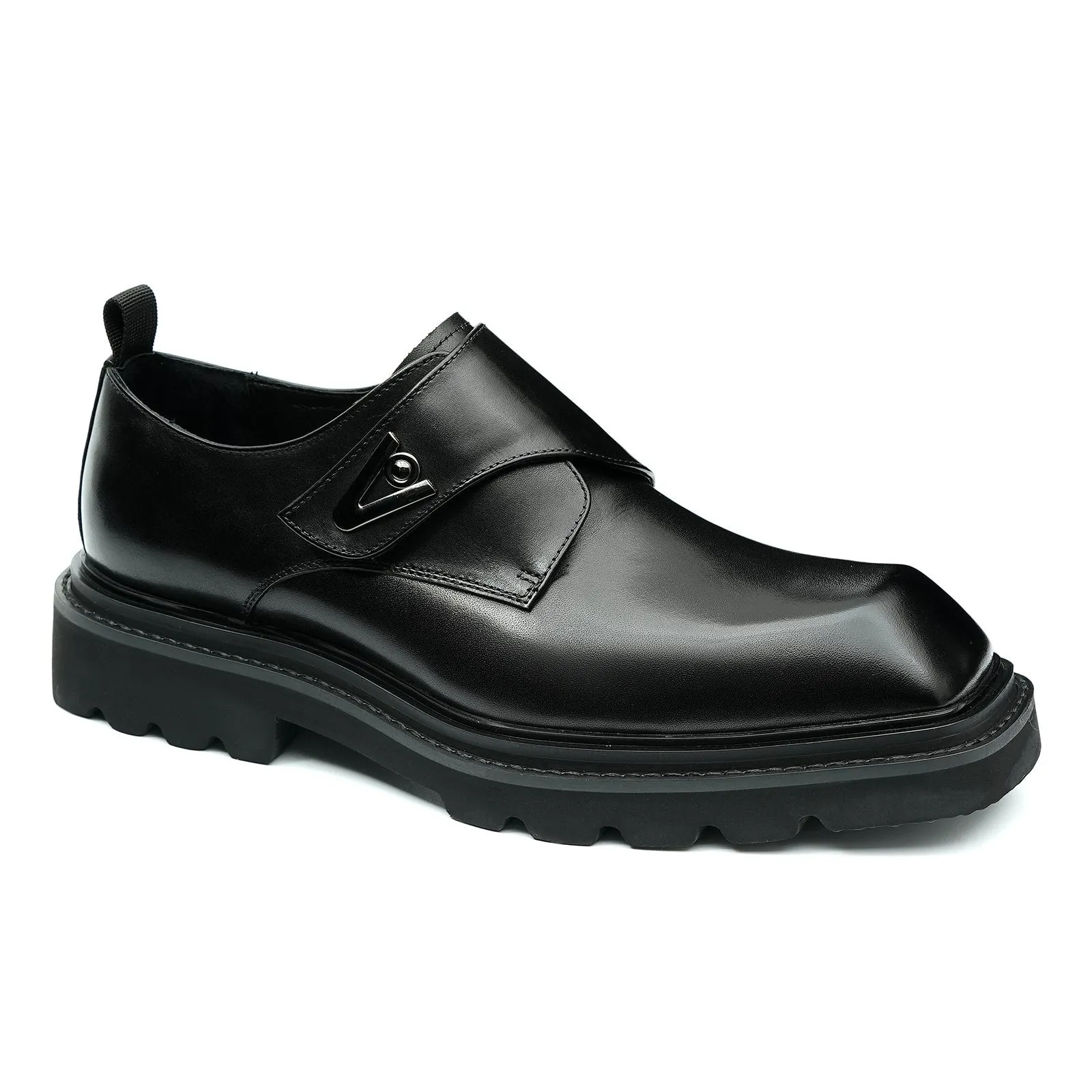 Men's leather buckle shoes