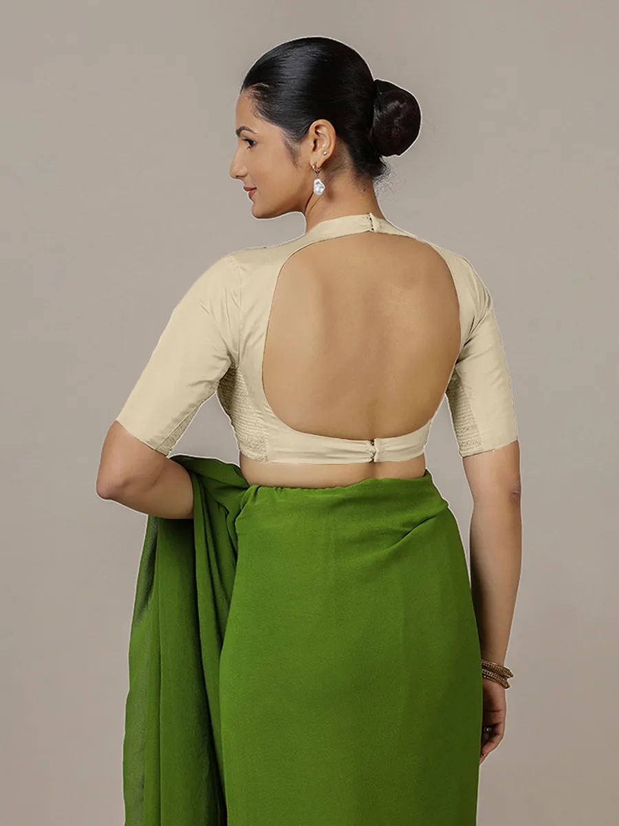 Myra x Rozaana | Cream Backless Saree Blouse w/ FlexiFit™