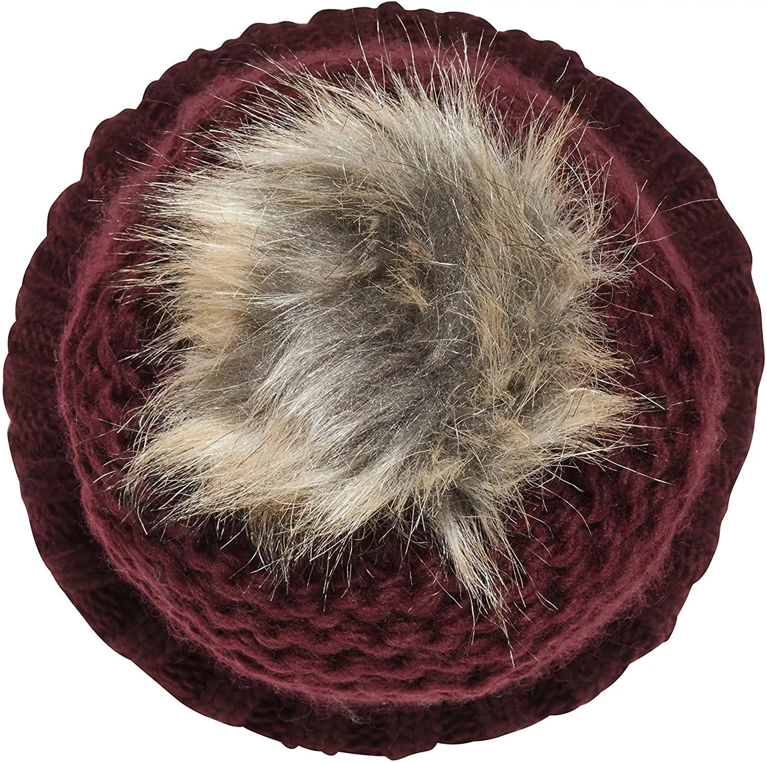 NYC Underground Soft Purl Knit Beanie Hat with Faux Fuzzy Fur Pom Warm Chunky Fall Winter Slouchy Lined Skull Cap Cuff