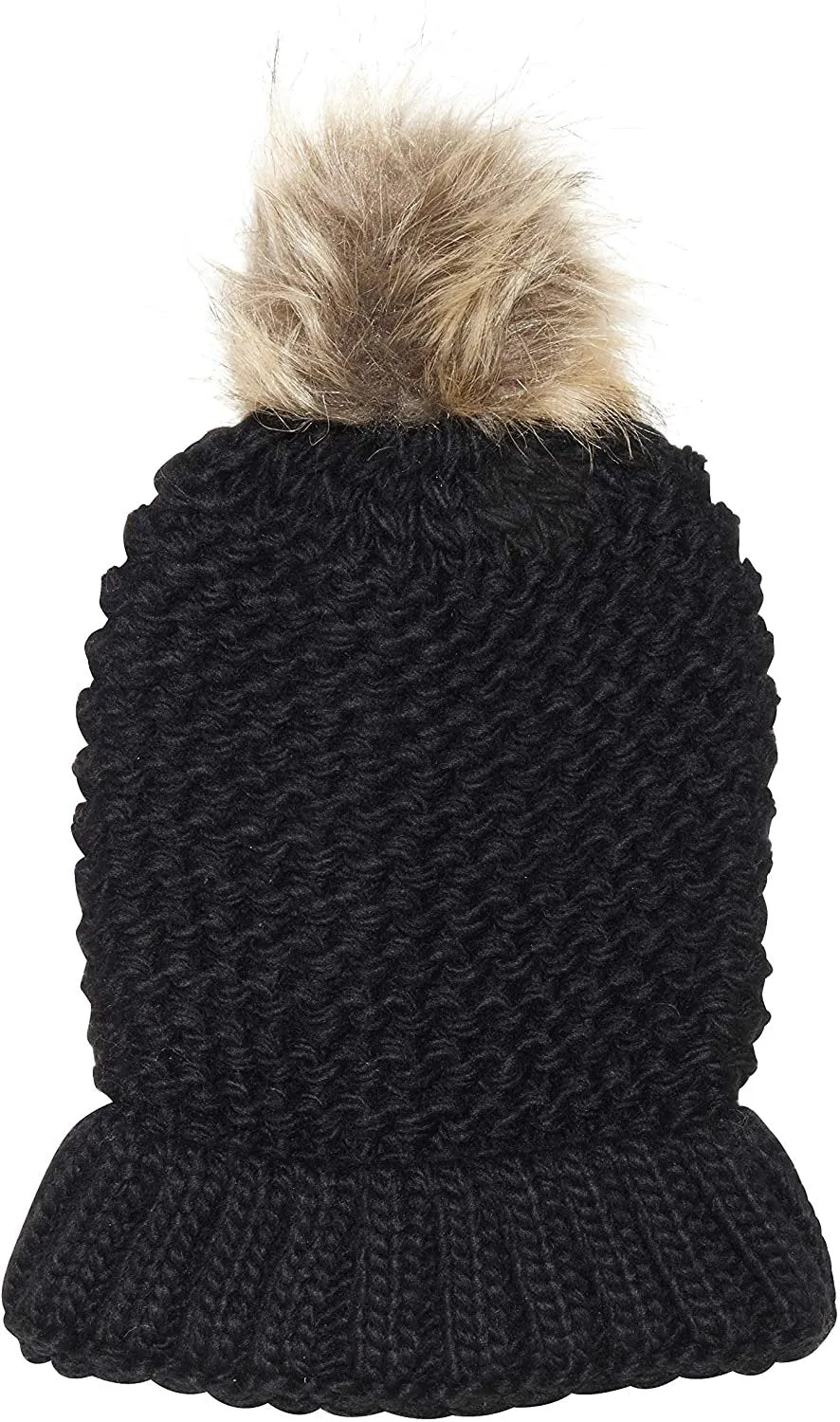 NYC Underground Soft Purl Knit Beanie Hat with Faux Fuzzy Fur Pom Warm Chunky Fall Winter Slouchy Lined Skull Cap Cuff