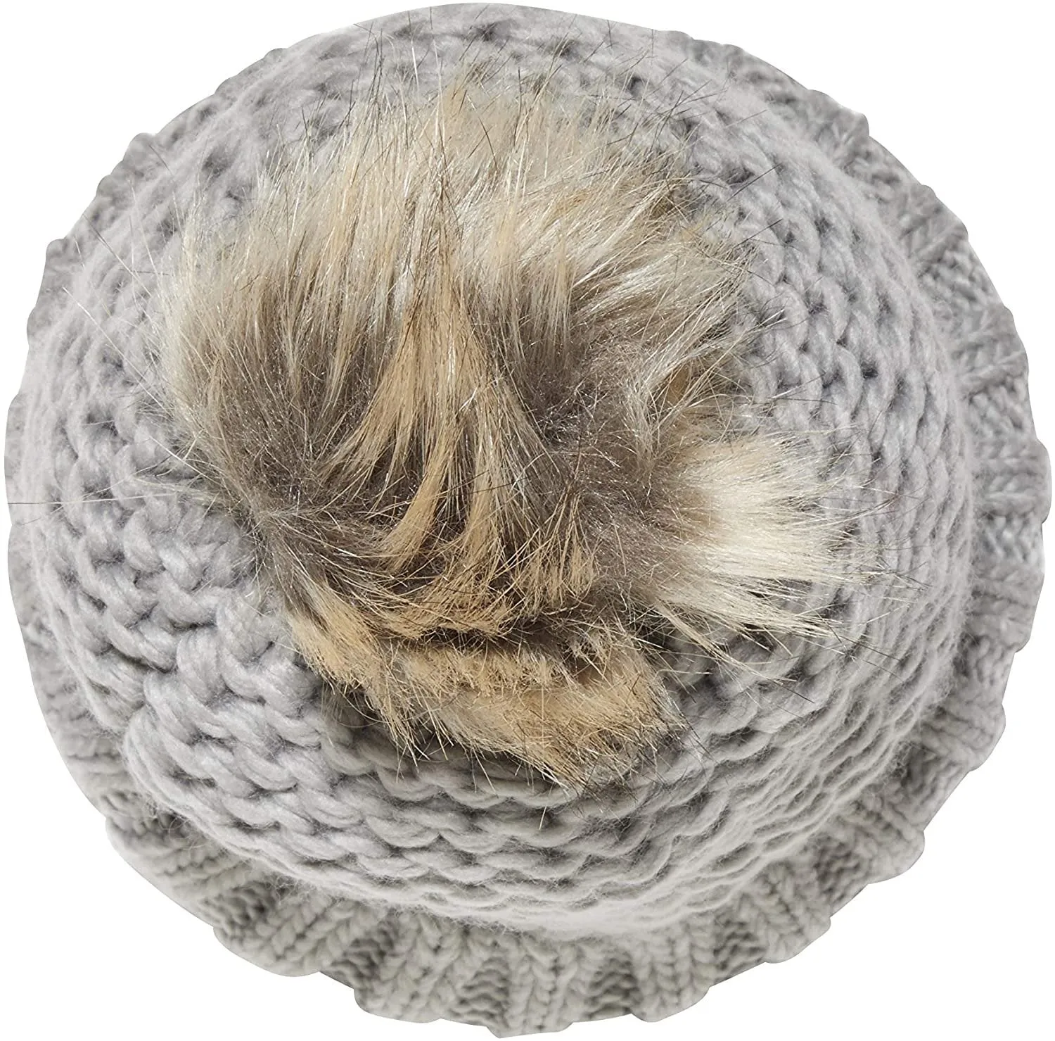 NYC Underground Soft Purl Knit Beanie Hat with Faux Fuzzy Fur Pom Warm Chunky Fall Winter Slouchy Lined Skull Cap Cuff