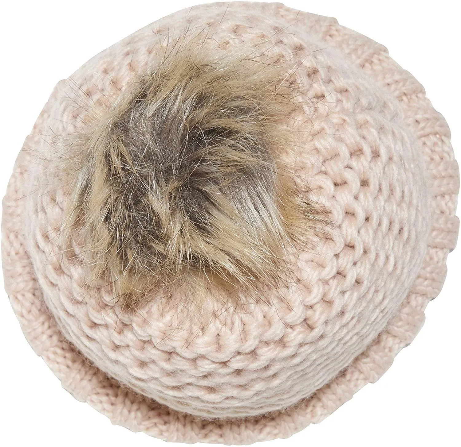 NYC Underground Soft Purl Knit Beanie Hat with Faux Fuzzy Fur Pom Warm Chunky Fall Winter Slouchy Lined Skull Cap Cuff