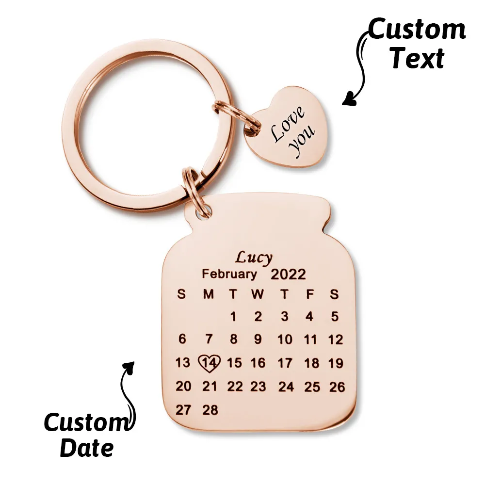Personalised Anniversary Date Calendar Keychain With Text