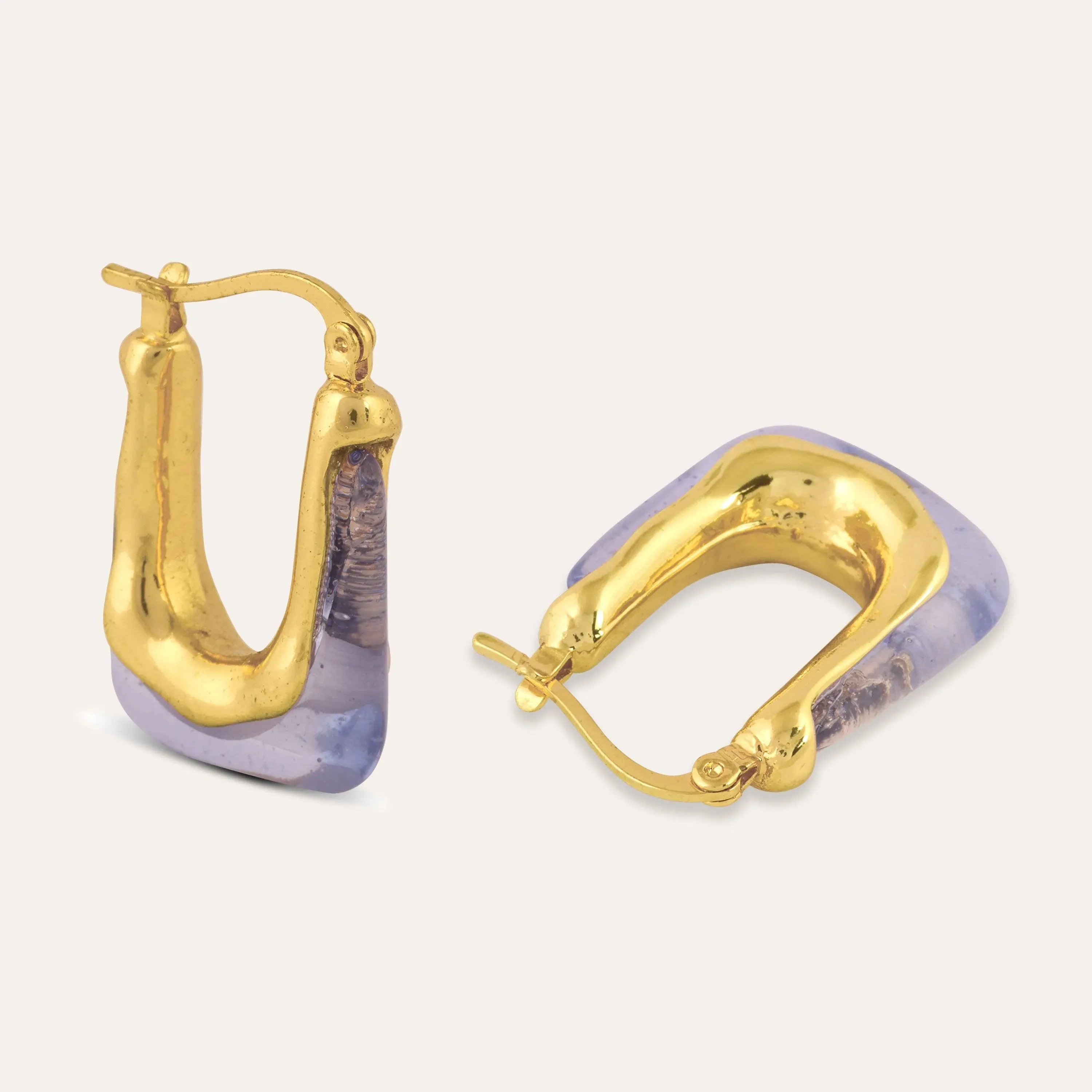 TFC Square Clear Blue Resin Gold Plated Hoop Earrings