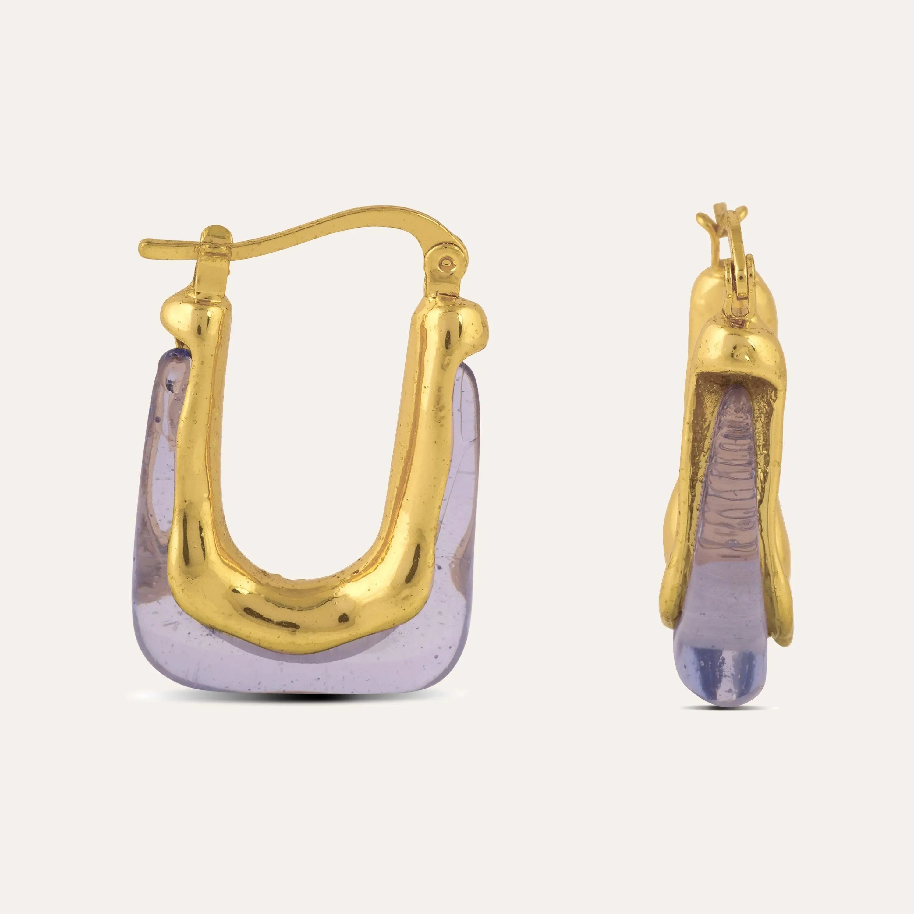 TFC Square Clear Blue Resin Gold Plated Hoop Earrings