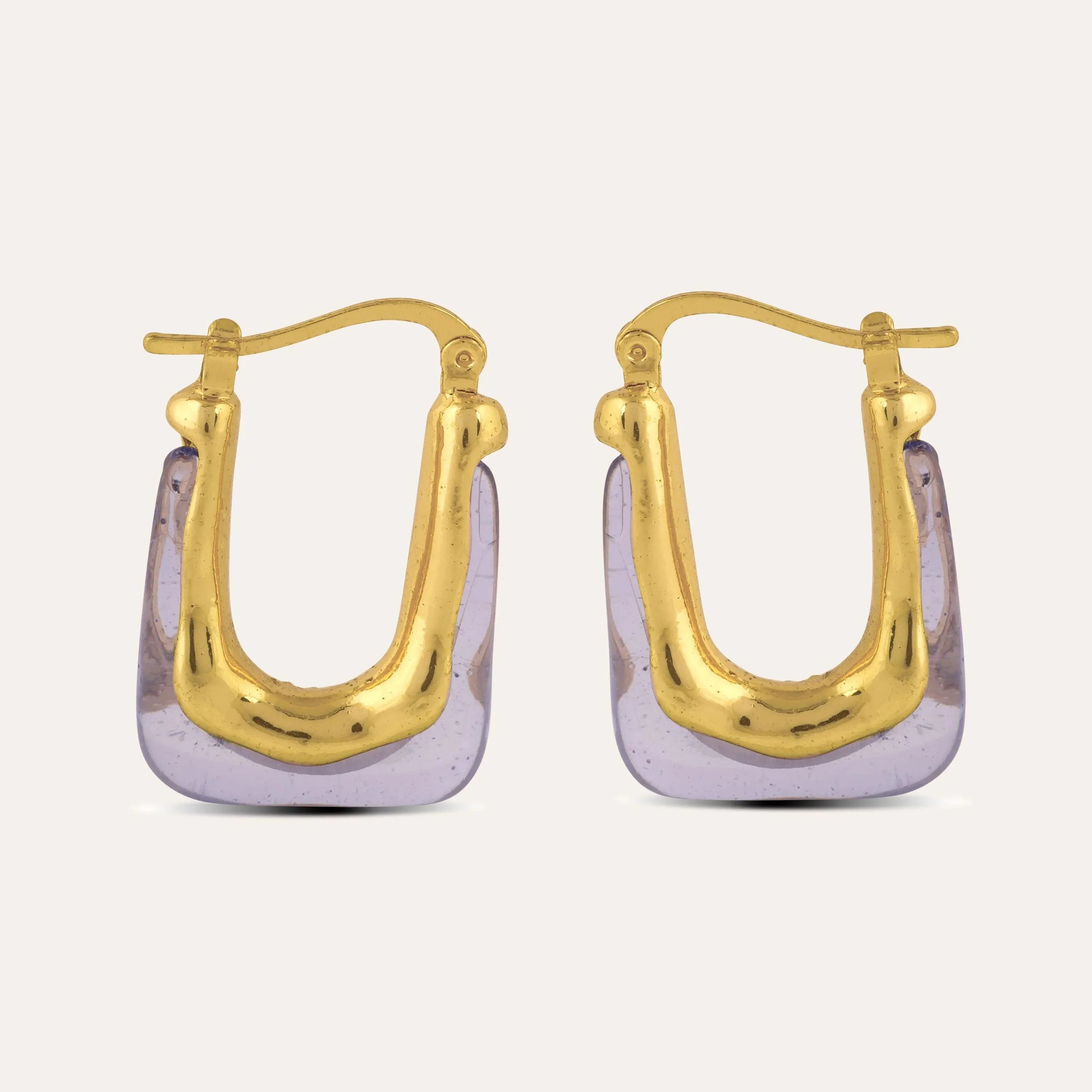 TFC Square Clear Blue Resin Gold Plated Hoop Earrings