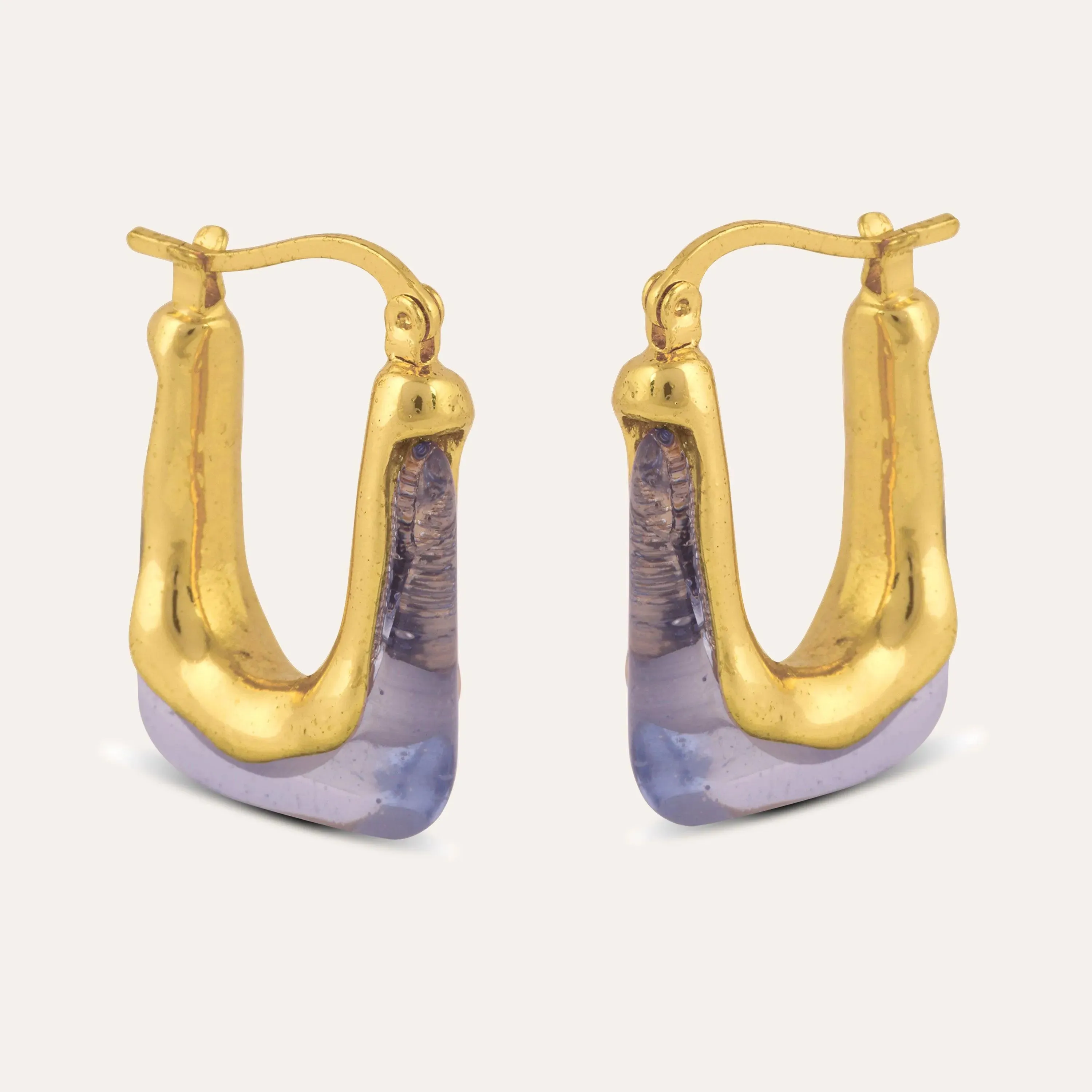 TFC Square Clear Blue Resin Gold Plated Hoop Earrings