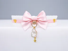 White, Pink Velvet and Gold Bunny Pet Play Collar