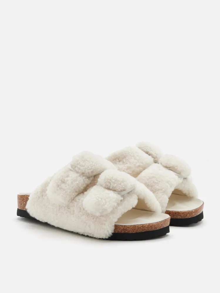 Winnie Buckle Detailed Wool Slides