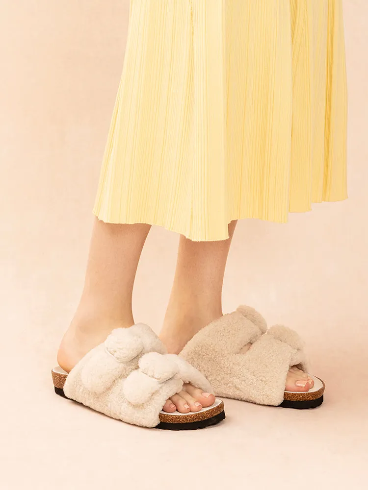 Winnie Buckle Detailed Wool Slides