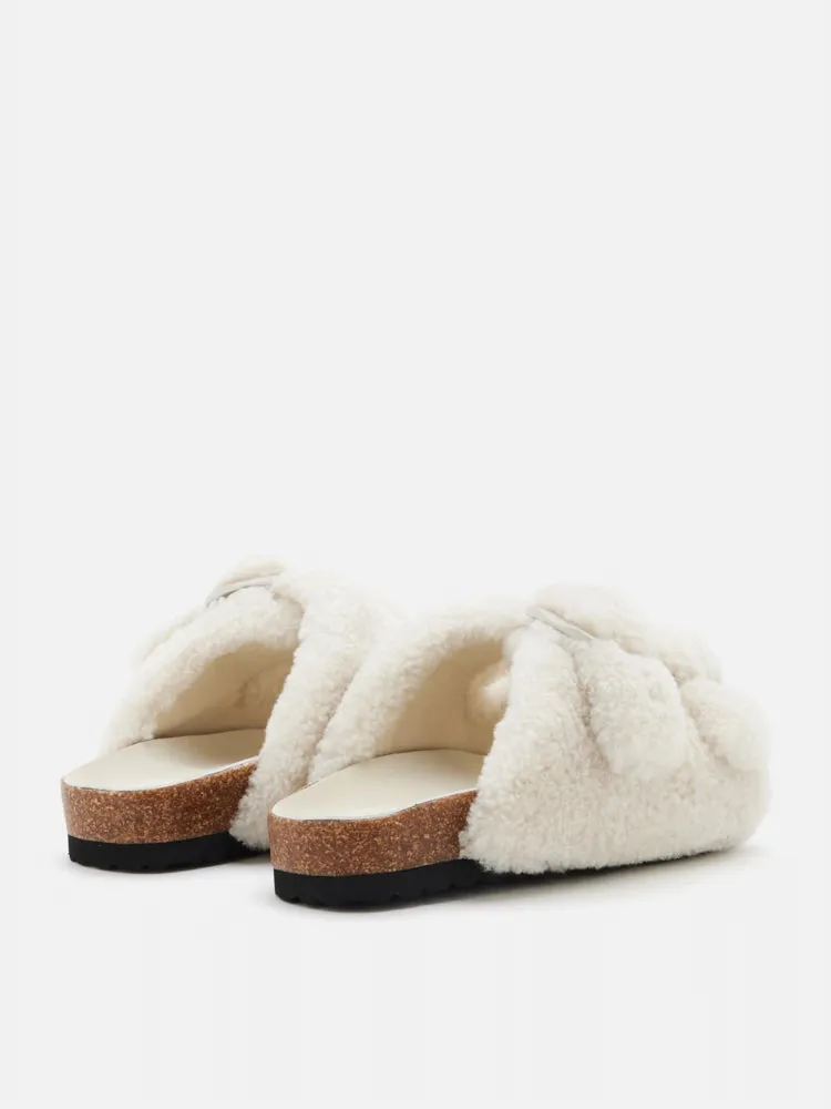Winnie Buckle Detailed Wool Slides