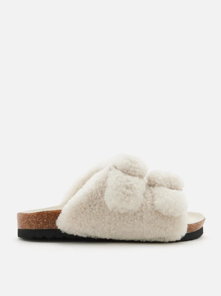 Winnie Buckle Detailed Wool Slides