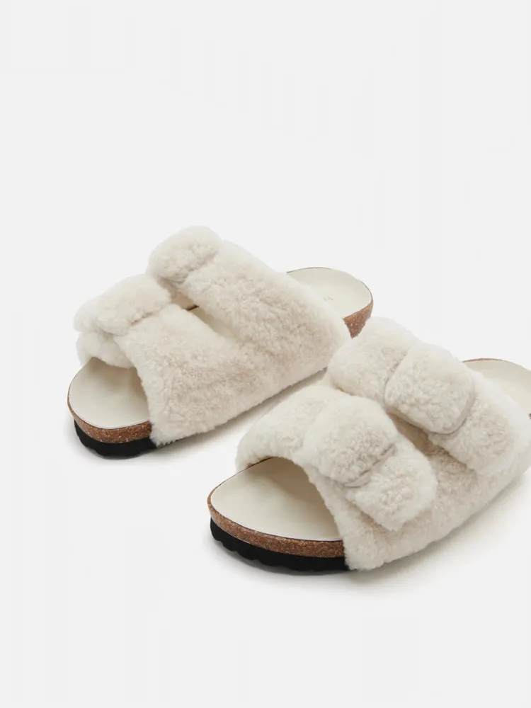 Winnie Buckle Detailed Wool Slides