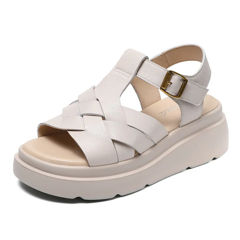 Women Summer Plaited Leather Casual Wedge Sandals